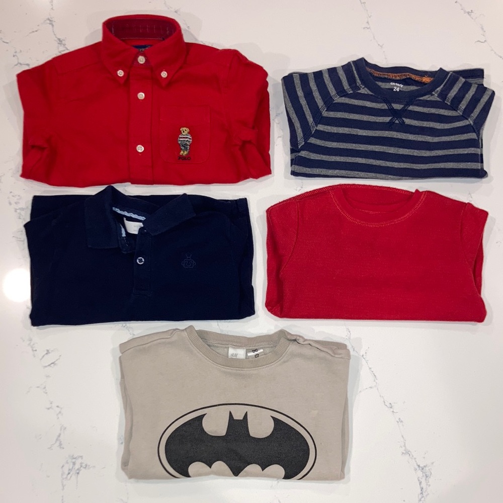 Boys long sleeved polo shirt bundle of 5